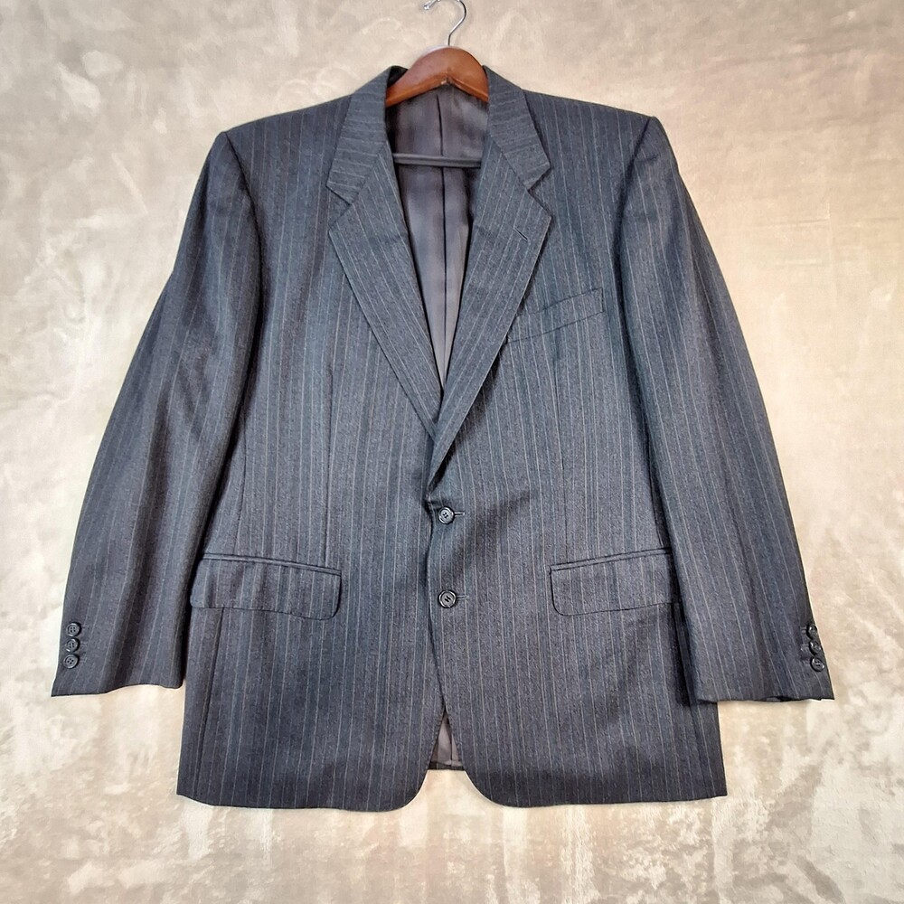 Ermenegildo Zegna Suit Jacket Mens 42R Gray Pinstripe Ventless Louis Boston